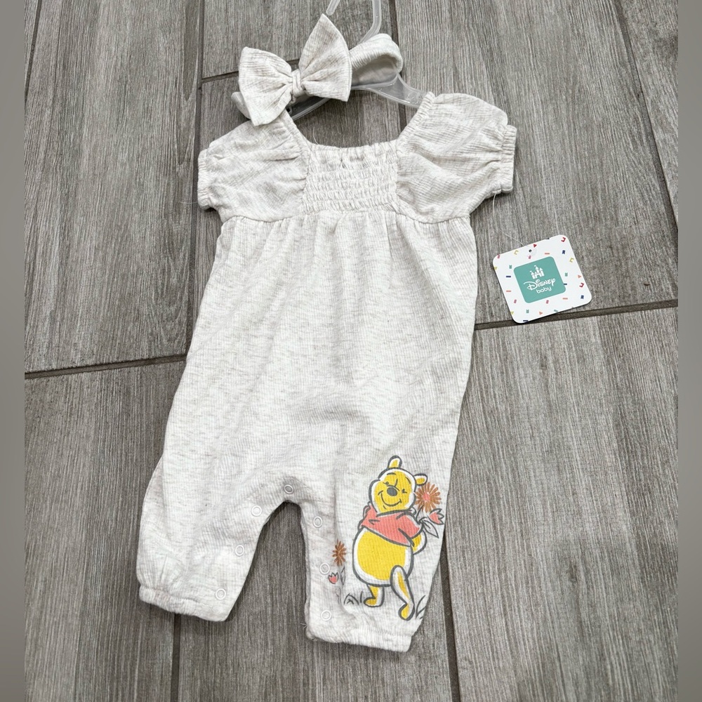 Disney Baby Gray Baby Romper with Winnie the Pooh Design